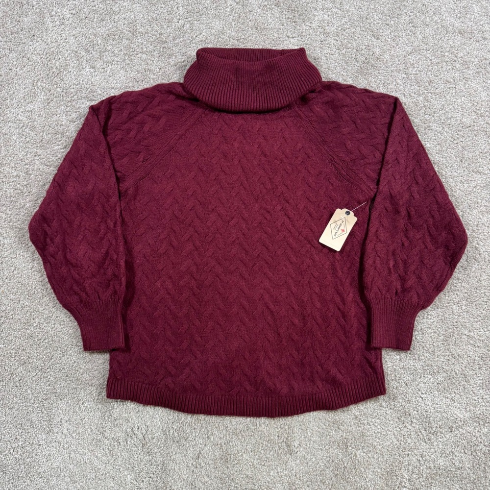 St Johns Bay Womens Large Deep Ruby Cable Knit Turtleneck Sweater NWT
